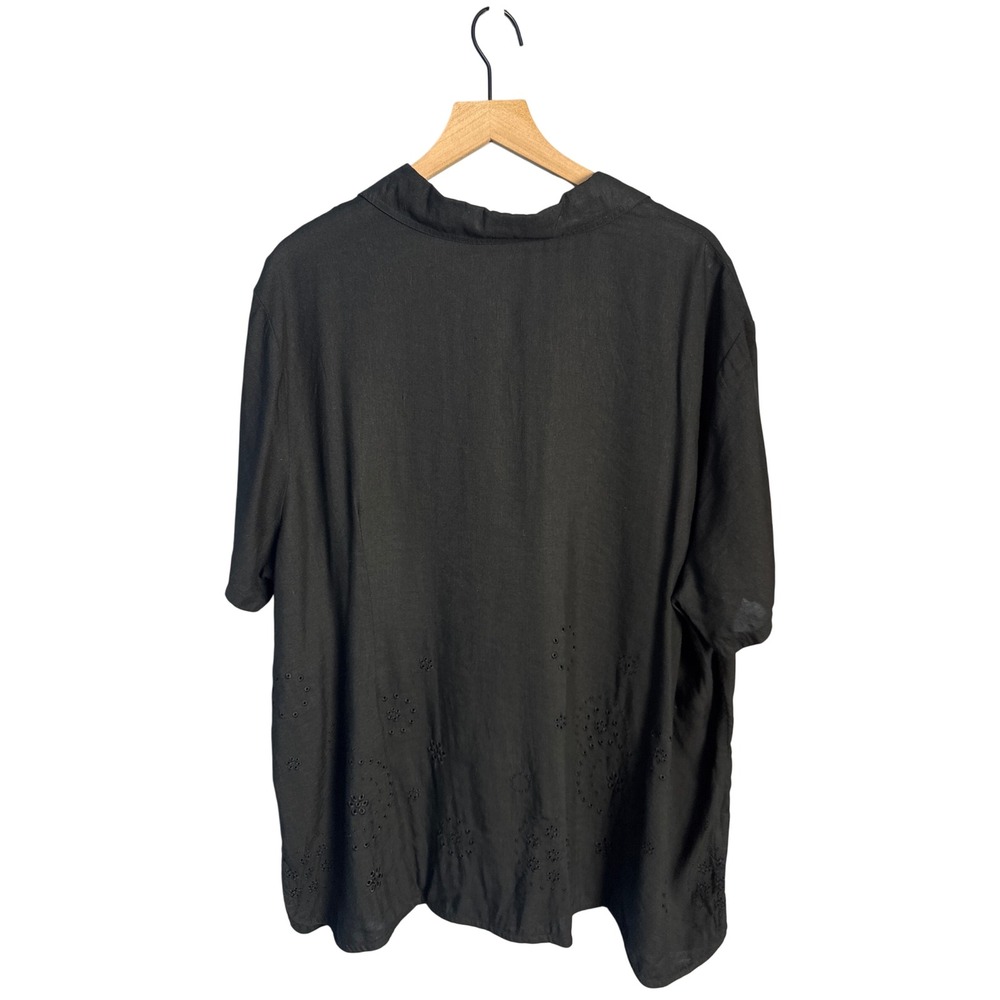 Avenue Black Linen Minimalist Eyelet Boho Causal Button Down Shirt Size 26/28 - Picture 3 of 7